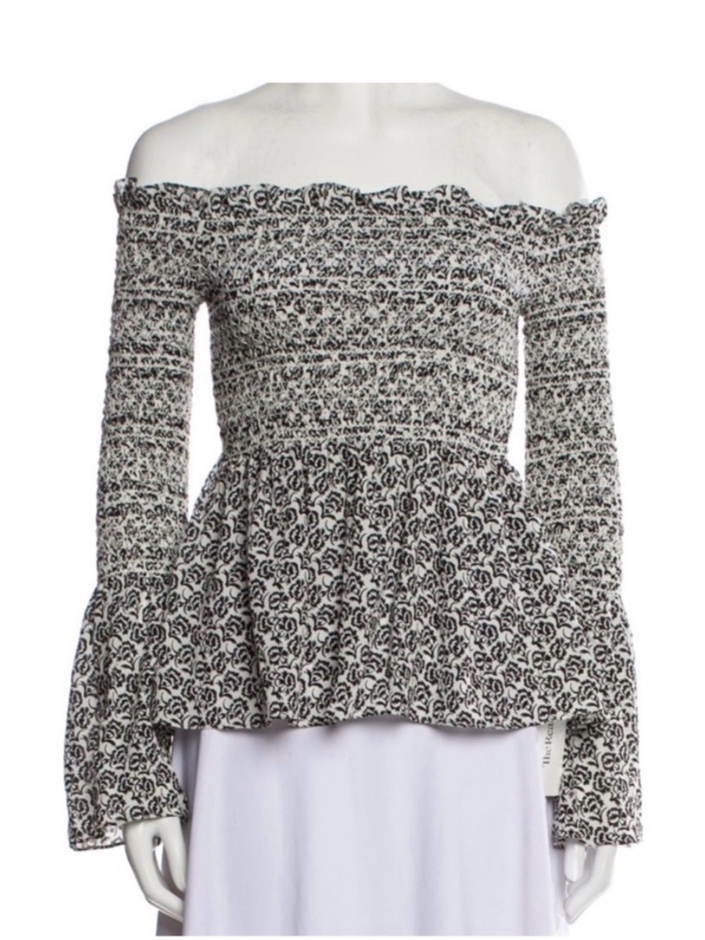 A.L.C. Black and White Smocked Floral Blouse